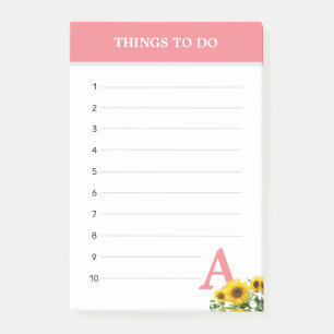 Post-it® Coral Pink Monogram & Sunflowers Choses à Faire