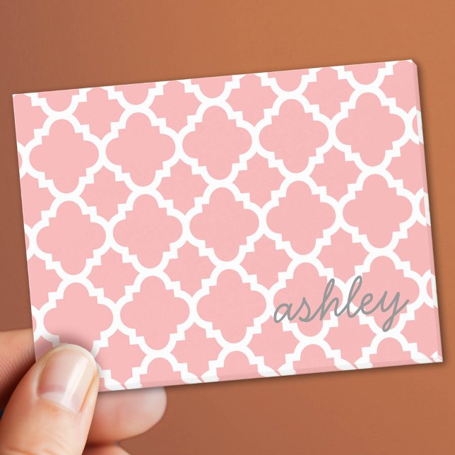 Post-it® Coral Quatrefoil Motif avec nom personnalisé (Custom Post It Notepad)