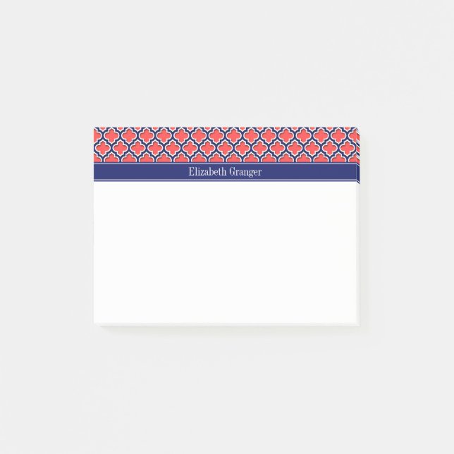 Post-it® Coral Rouge Navy 5c Marocain #5DS Navy Monogramme  (Devant)