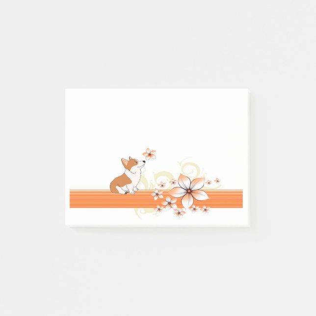 Post-it® Corgi de Gallois avec la fleur (Devant)