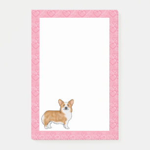 Post-it® Corgi gallois de Pembroke rouge Motif de cœur rose