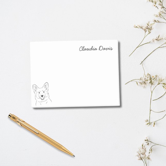 Post-it® Corgi Lover Simple Chien Noir & Blanc Personnalisé (Corgi Lover Simple Dog Black & White Personalized Post-it Notes)
