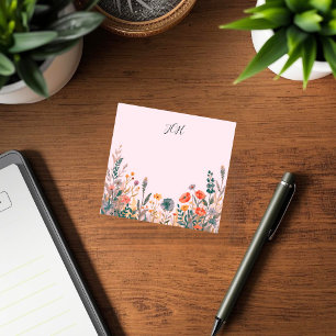 Post-it® Cottagecore Rose Féminin Monogramme Personnalisé