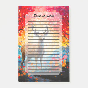 Post-it® Coucher de soleil doré Floral Forêt d'automne Cerf