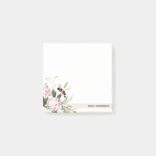 POST-IT® COULEUR D'EAU FLORALE DE PROTÉA BURGUNDÉ ROSE BLAN (Devant)