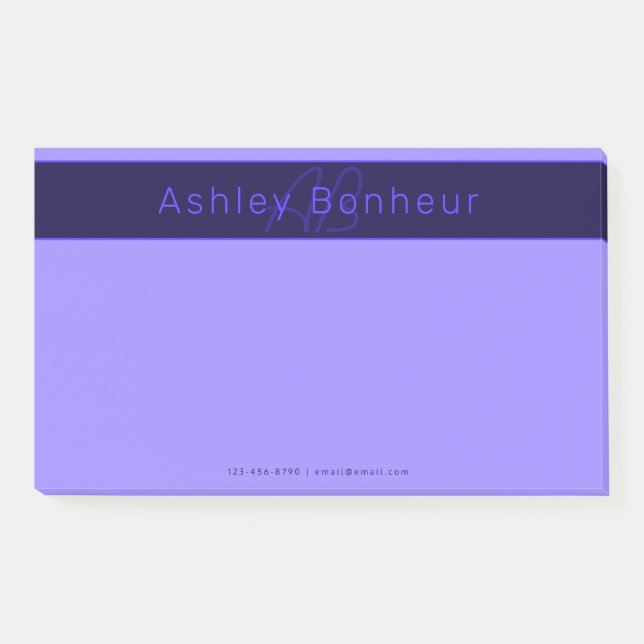 Post-it® Couleurs Deep Purple Modernes | Nom et Monogramme  (Devant)