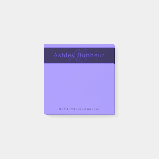 Post-it® Couleurs Deep Purple Modernes | Nom et Monogramme  (Devant)