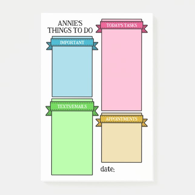 Post-it® Couleurs Lumineuses Cute Ribbon Étiquettes Choses  (Devant)