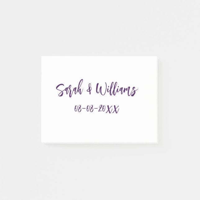 Post-it® couple de mariages. Nom date violet simple mo mini (Devant)