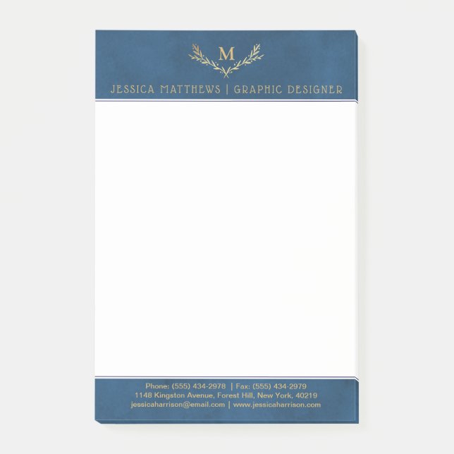 Post-it® Courbe à huile bleu et or de la marine tendance Mo (Devant)