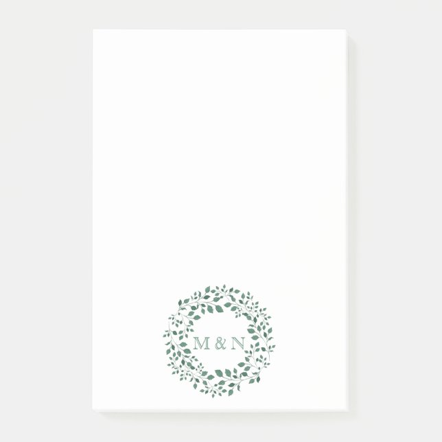 Post-it® Couronne d'aquarelle feuille verte | Mariage de mo (Devant)