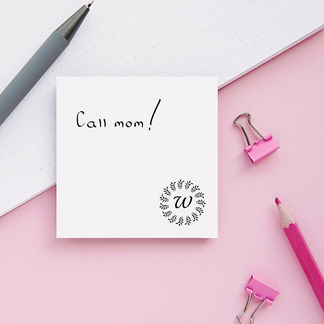 Post-it® Couronne de laurier noir monogrammée (Créateur téléchargé)