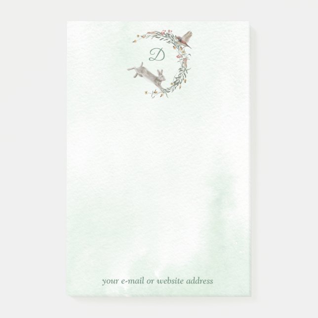 Post-it® Couronne de monogramme de lapin et d'oiseau (Devant)