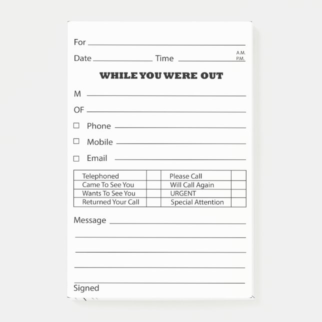 Post-it® Courrier de message téléphonique il est (Devant)