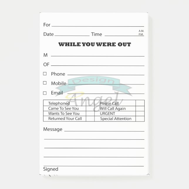 Post-it® Courrier fait sur commande de message téléphonique (Devant)