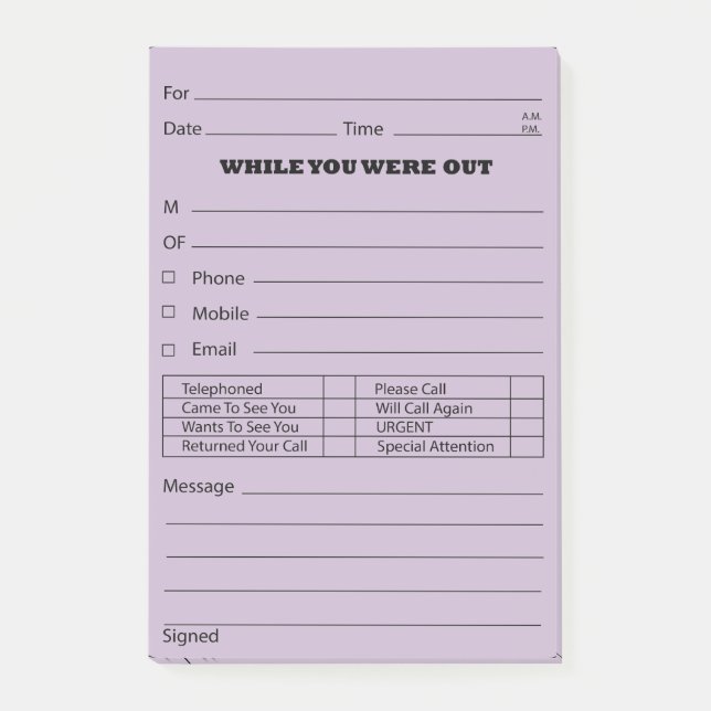 Post-it® Courrier pourpre de message téléphonique il est (Devant)