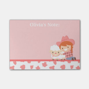 Post-it® Cow-girl mignonne de Litlte avec l'agneau pour des