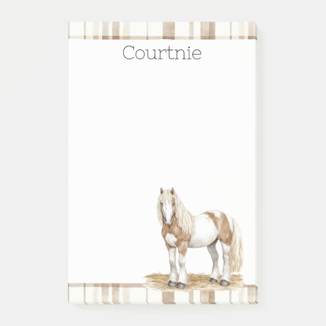 Post-it® Cowgirl Brown Plaid Stripes Horse (Devant)