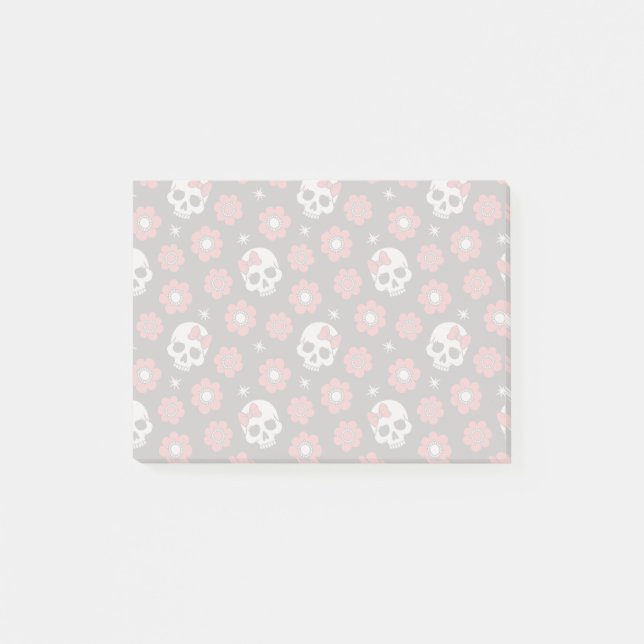 Post-it® Crâne de goth floral de la tangerine (Devant)