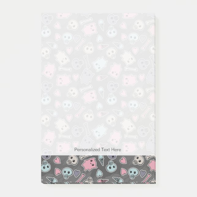 Post-it® Crânes, coeurs sur arrière - plan noir (Devant)