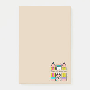 Post-it® Crayon de nom d'enseignant de dessin animé coloré 