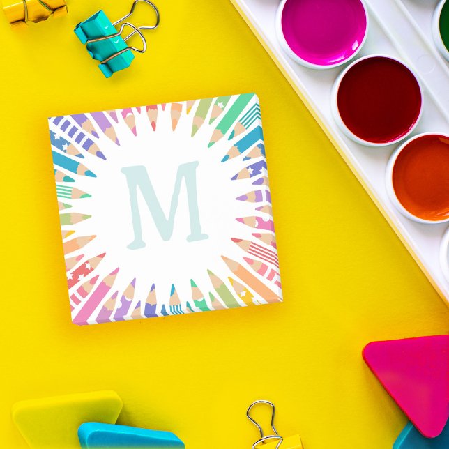 Post-it® Crayons de couleur amusants Monogramme pâle (Créateur téléchargé)