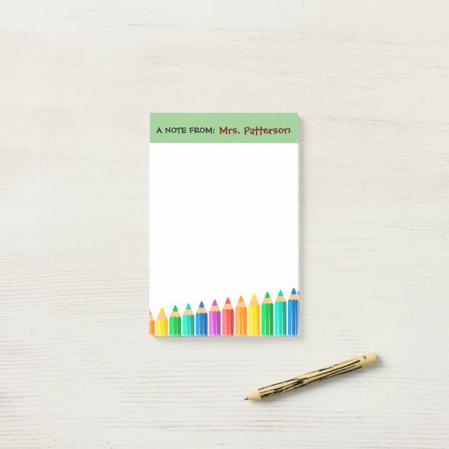Post-it® Crayons de couleur personnalisés pour enseignants  (Sur un bureau)