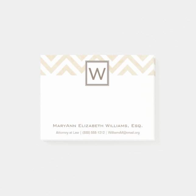 Post-it® Cream Chevron Nom exécutif & Monogram (Devant)