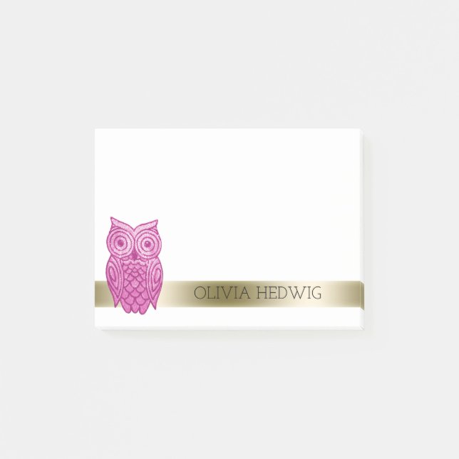 Post-it® Créez votre propre hibou rose | mignon nommé (Devant)