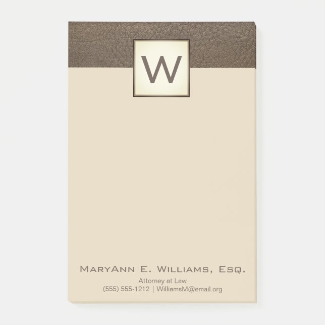 Post-it® Crème Brown Faux Cuir Monogramme Exécutif (Devant)
