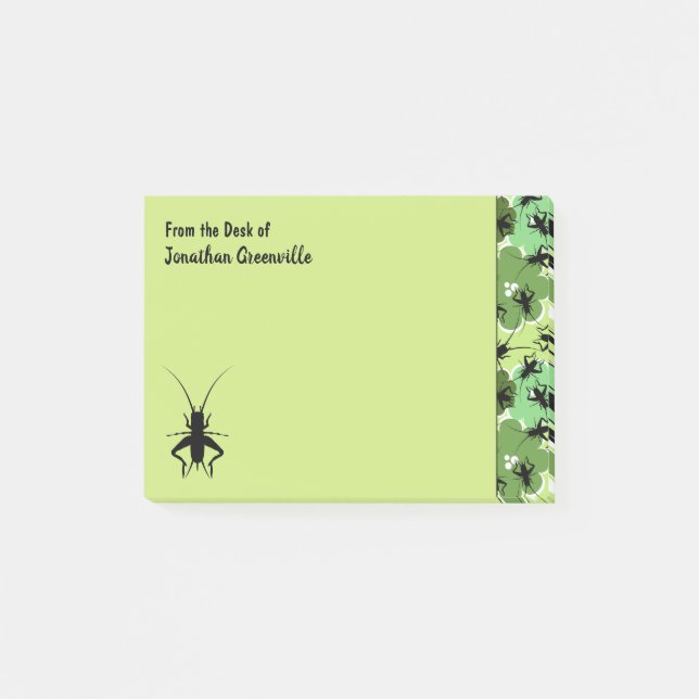 Post-it® Cricket Floral modèle vert noir personnalisé (Devant)