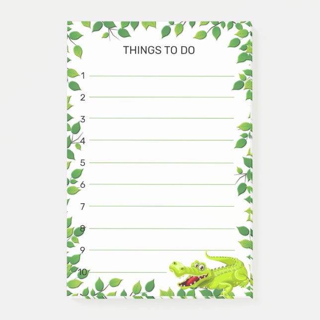 Post-it® Crocodile heureux mignon avec cadre de feuille Cho (Devant)
