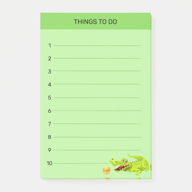Post-it® Crocodile heureux mignon Choses à faire sur vert l (Devant)