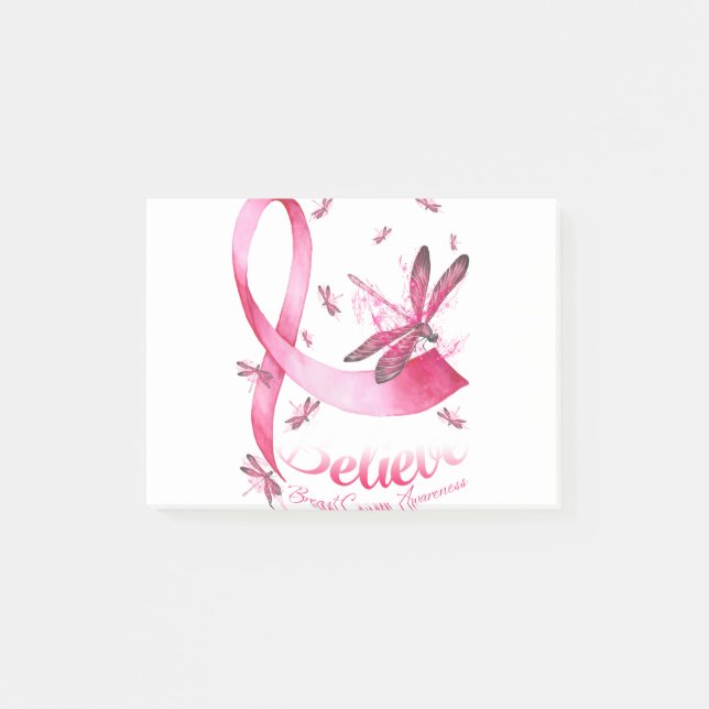 Post-it® Croire Dragonfly Pink Ribbon Cancer du sein (Devant)
