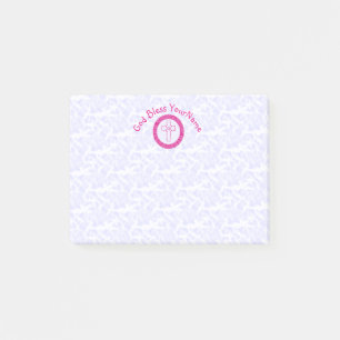 Post-it® Croix chrétienne rose chaud ou vif en zig-zag sur