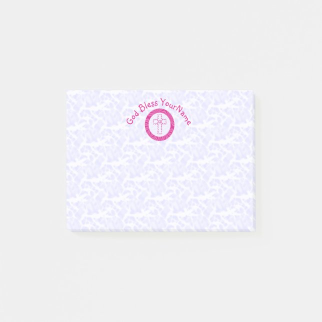 Post-it® Croix chrétienne rose chaud ou vif en zig-zag sur  (Devant)