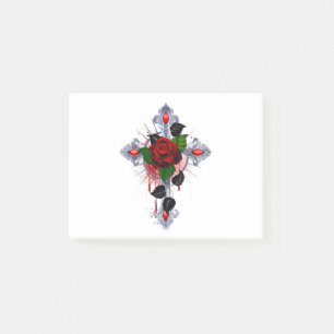 Post-it® Croix d'argent avec une rose rouge