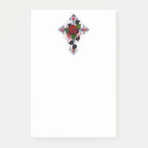 Post-it® Croix d'argent avec une rose rouge