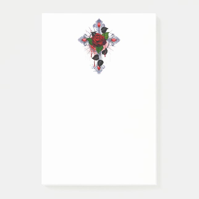 Post-it® Croix d'argent avec une rose rouge (Devant)