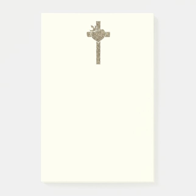 Post-it® Croix d'or avec religieux élégant de colombe et de (Devant)