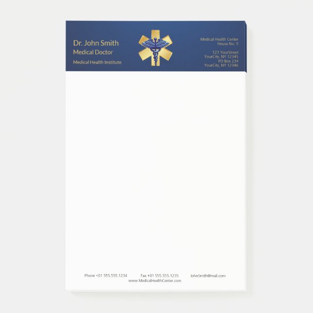 Post-it® Croix d'or bleu Médicale 3D Caduceus (Devant)