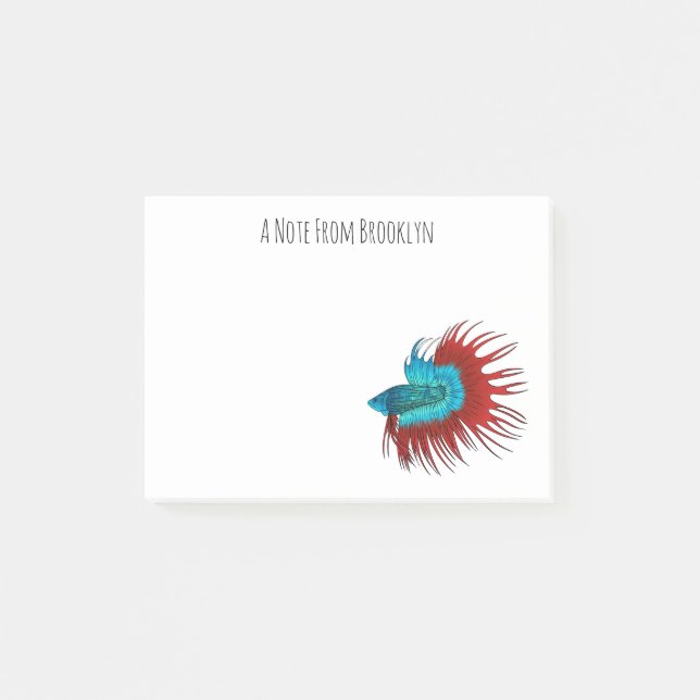 Post-it® Crowntail betta fish dessin animé (Devant)