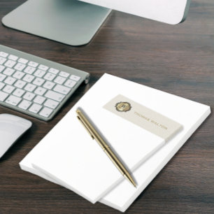 Post-it® Cuir Blanc Crème au Monogramme Doré Élégant