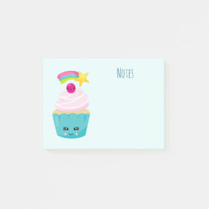 Post-it® Cupcake bleu mignon avec visage Kawaii
