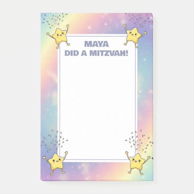 Post-it® Custom Mitzvah Notes Rainbow Confetti Stars (Devant)