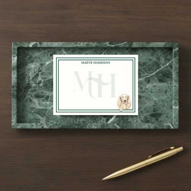 Post-it® Custom Monogram Hand Drawn Dachshund Reading (Gift custom stationery to the dog lover in your life! )