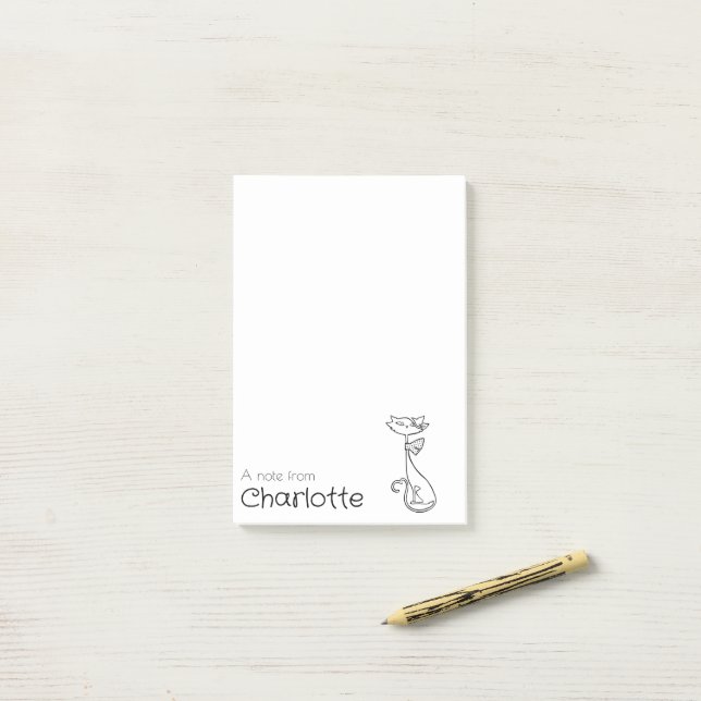 Post-it® Cute black cartoon cat name (Sur un bureau)