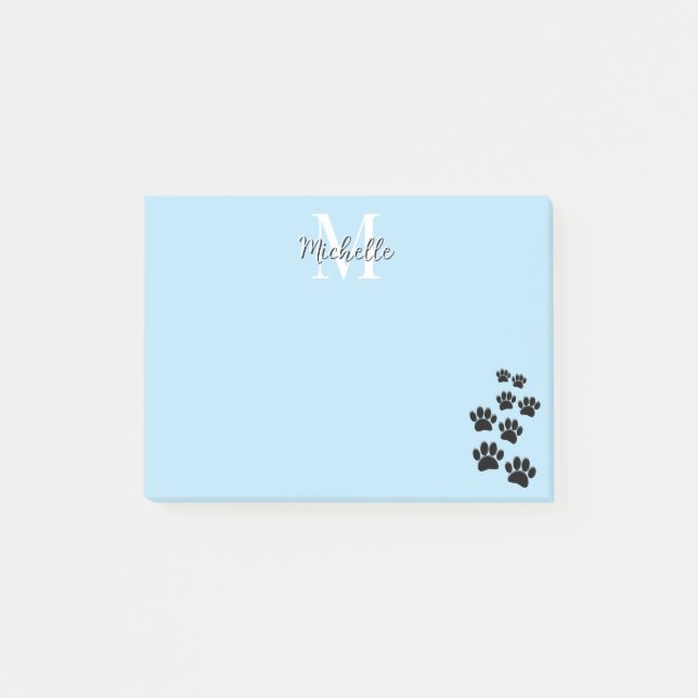 Post-it® Cute Black Cartoon Pet Paw Trail Baby Blue (Devant)