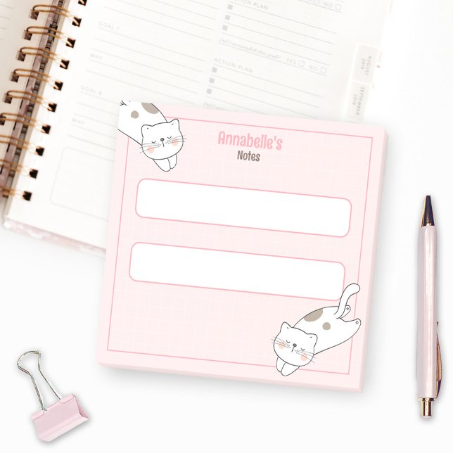 Post-it® Cute Blanc Chat Kitten Kitty Graph Rose Nom de la  (Cute White Cat Kitten Kitty Graph Pink Girly Name Post-it Notes)