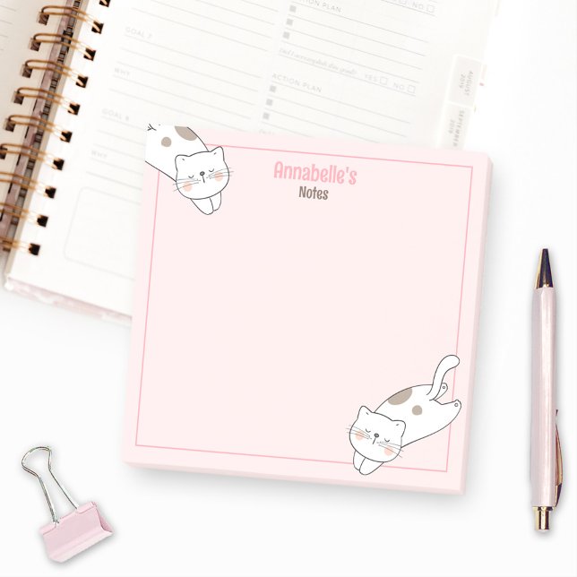 Post-it® Cute Blanc Chat Kitten Kitty Rose Nom de la fille (Cute White Cat Kitten Kitty Pink Girly Name Post-it Notes)